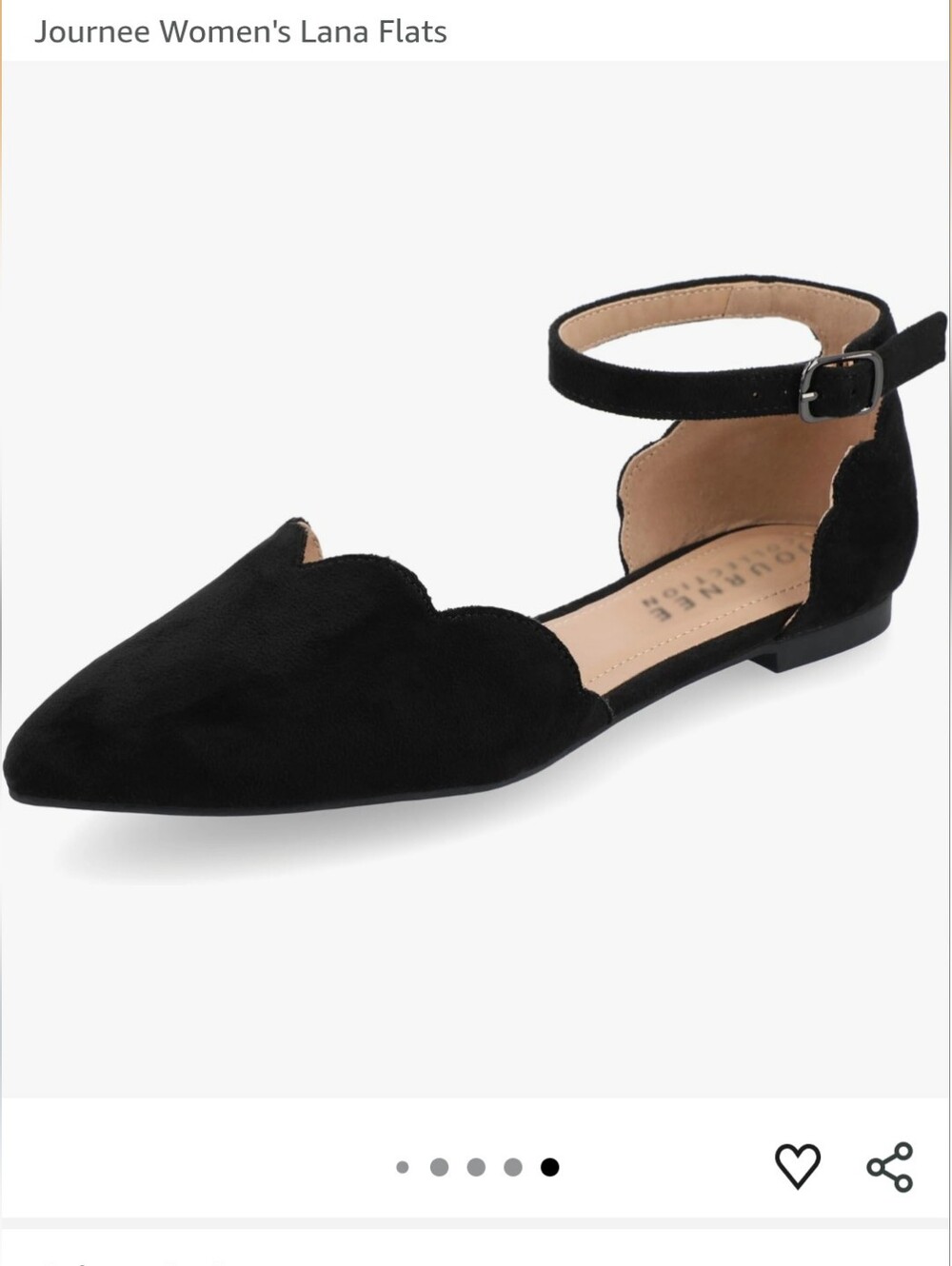 Black Pointed Scallop Ankle-Strap Flat